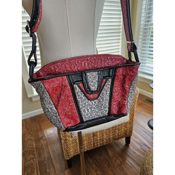 D’Onofrio Leather Designs Handcrafted Shoulder Bag Black Red USA - Picture 1 of 12